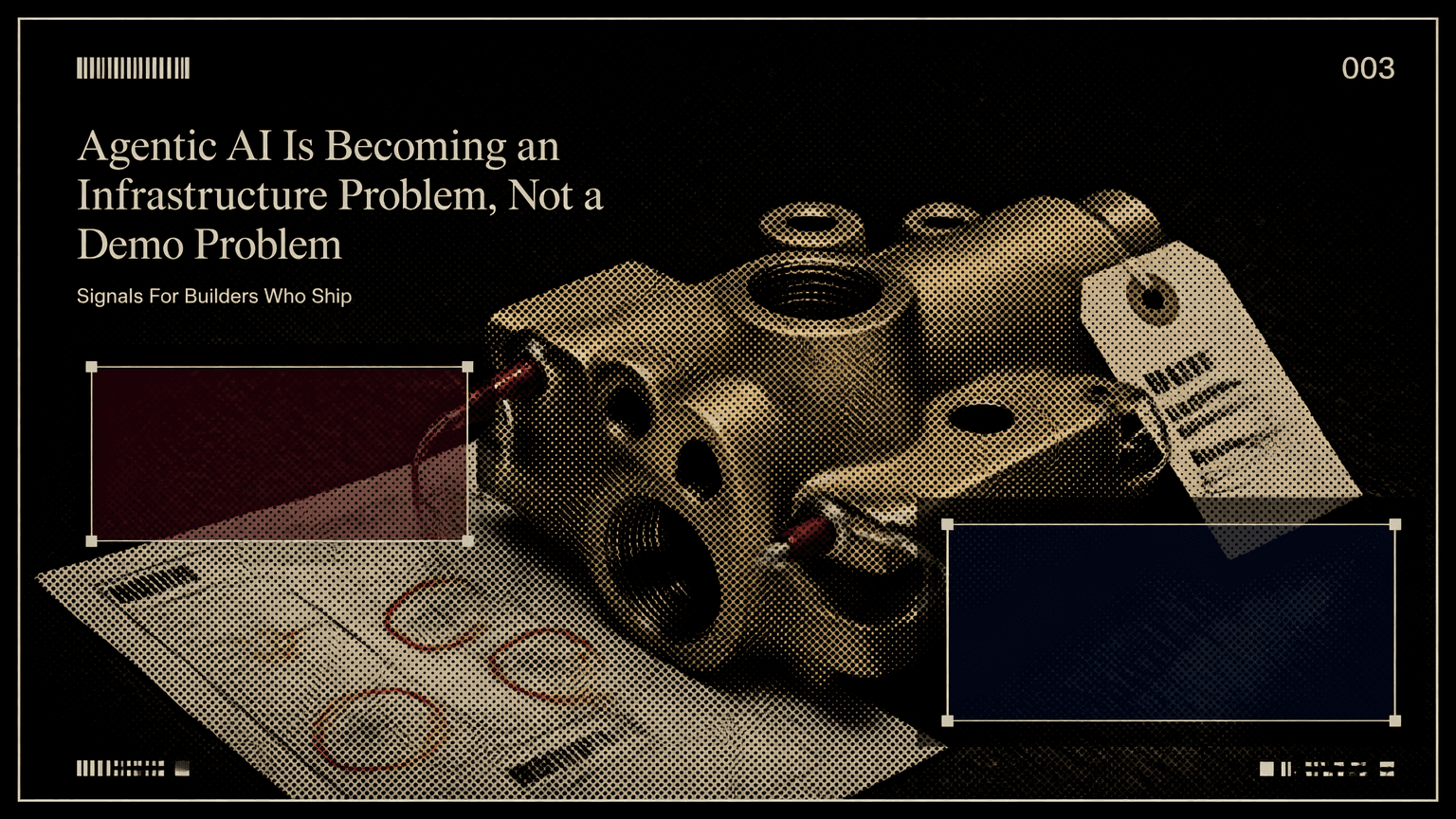 A brass machine part with inspection tags representing agent control and failure recovery