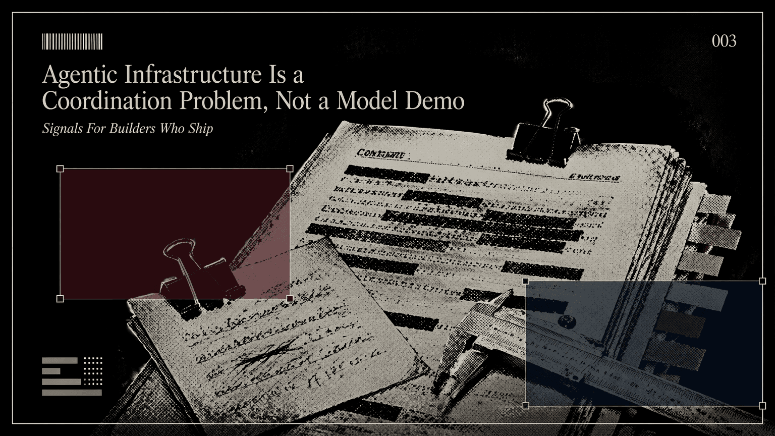 Marked contract evidence packet with conflicting notes representing audit and liability risk in agent systems