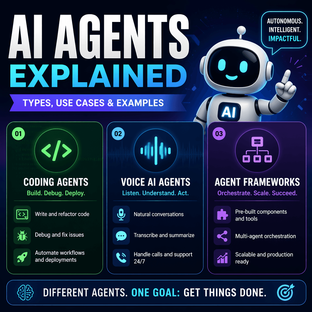 Banner showcasing AI agent categories and tools